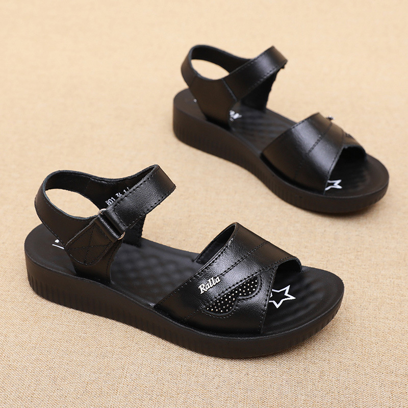 Formal Women Daily Wear Sandals - Sandalias de cuero negro con correa