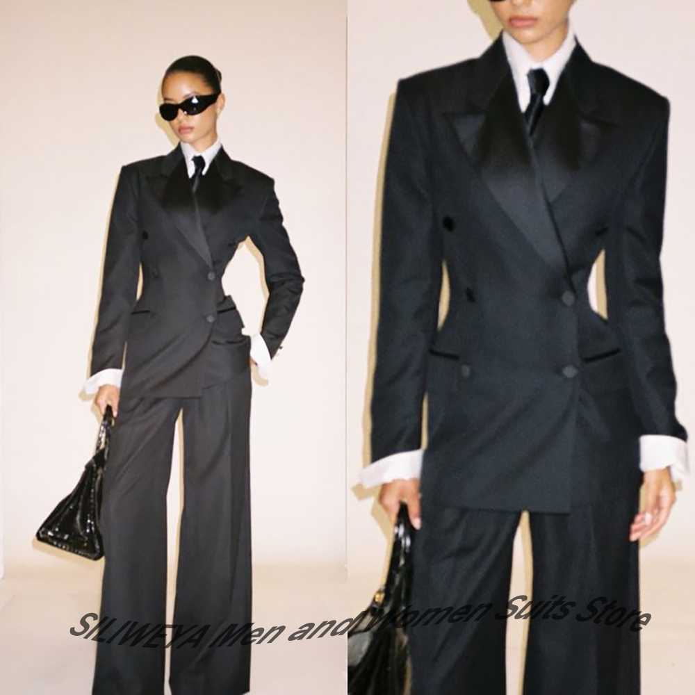 Women Formal Wear Outfits - Traje profesional negro de doble botonadura
