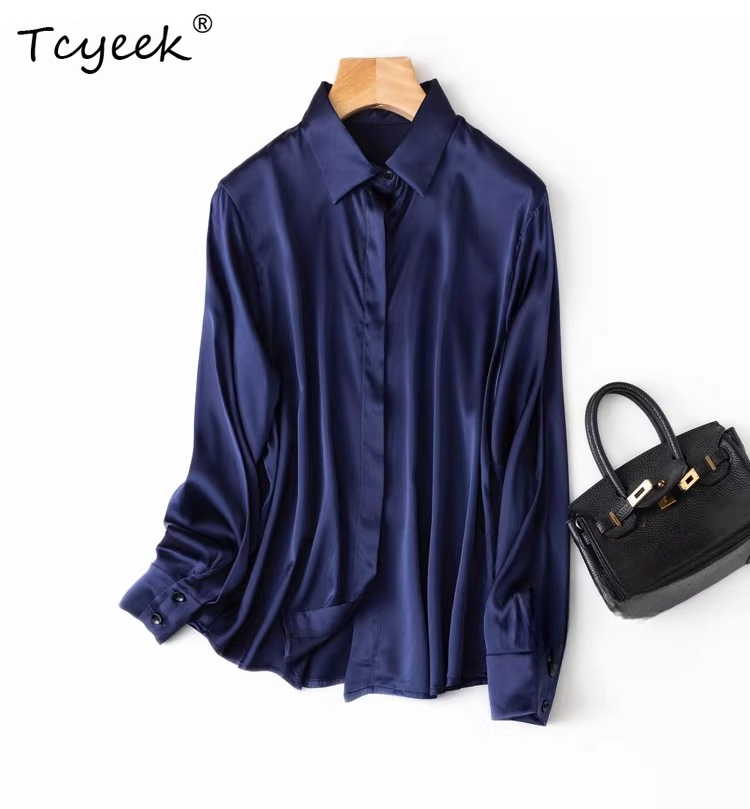 Silk Blouse Button - Tcyeek, Tops de seda de morera