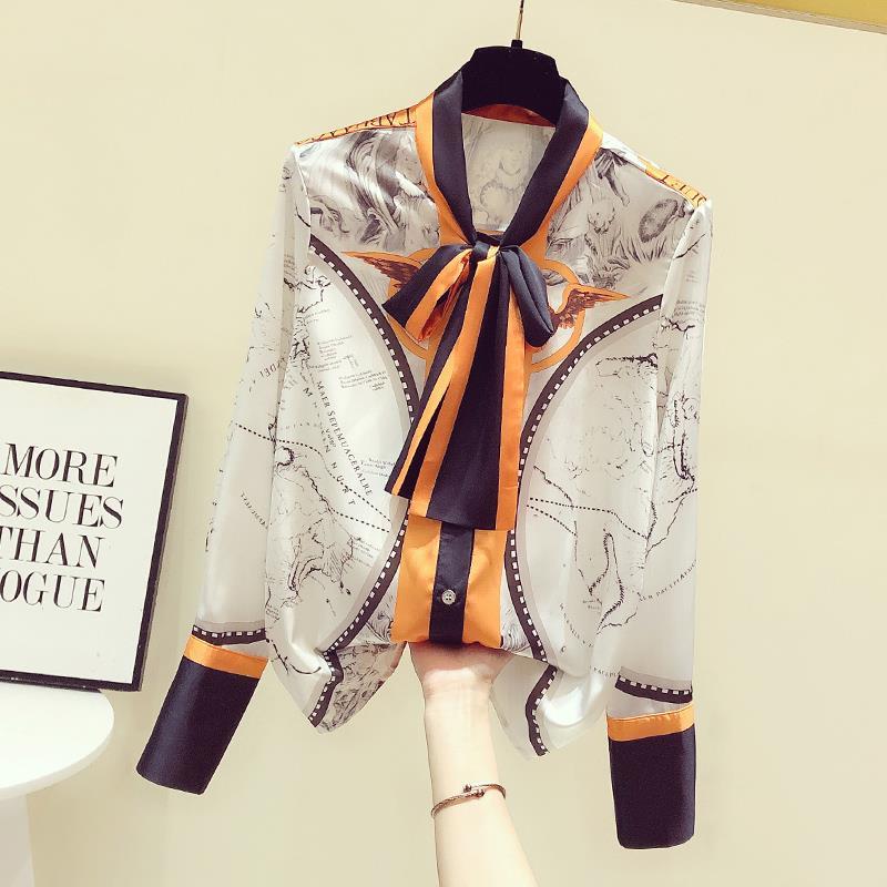 Silk Blouse Button - Blusa de gasa con estampado coreano