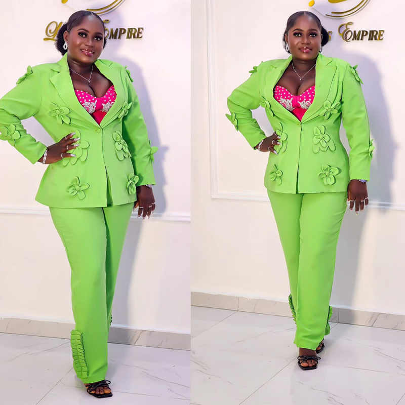 Women Formal Wear For Plus Size - Conjuntos de chaqueta verde de talla