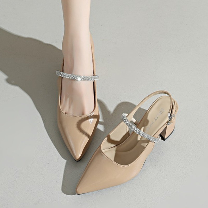 Formal Women Daily Wear Sandals - Zapatos de Tacón Cuadrado con Pedrería