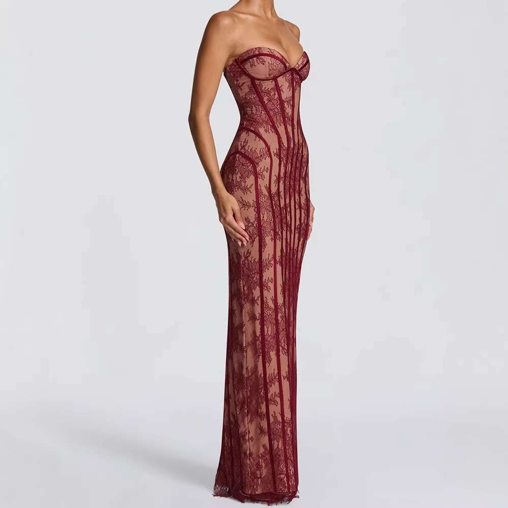 Women Formal Wear Dress - Vestido Maxi Ajustado sin Tirantes para