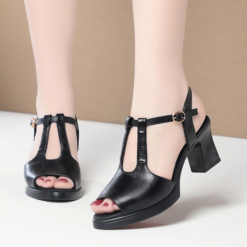 Sandalias de cuero negro con c - Formal Women Daily Wear Sandals reseña y precio