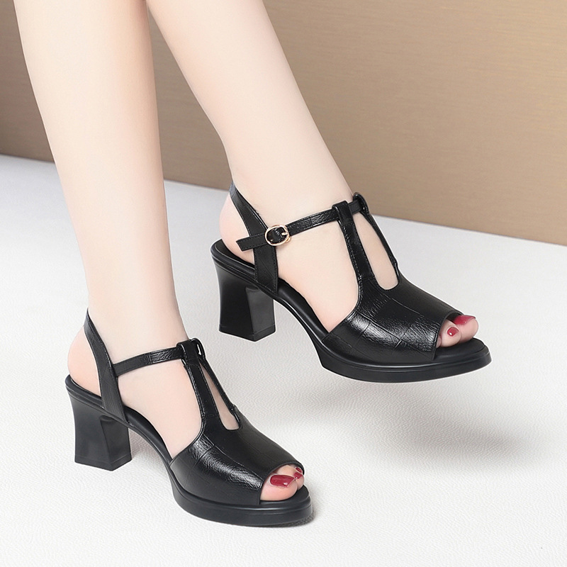 Sandalias de cuero negro con c - Formal Women Daily Wear Sandals reseña y precio