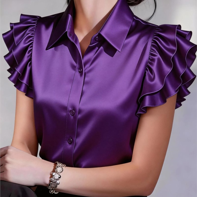 Blusa Casual con Volantes y Ma - Silk Blouse Button reseña y precio