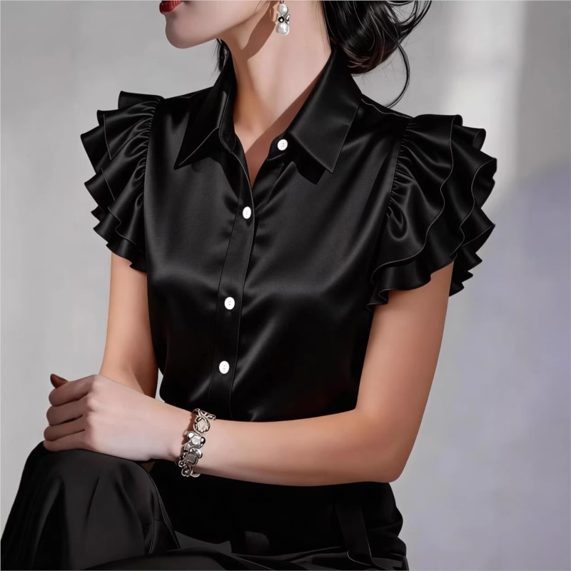 Blusa Casual con Volantes y Ma - Silk Blouse Button reseña y precio