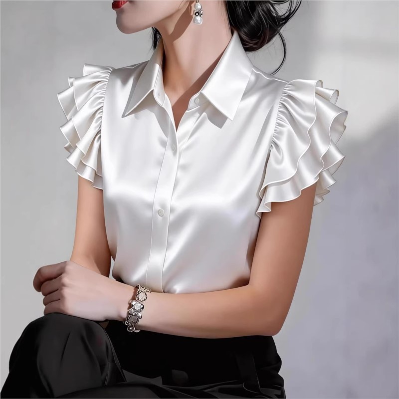 Blusa Casual con Volantes y Ma - Silk Blouse Button reseña y precio
