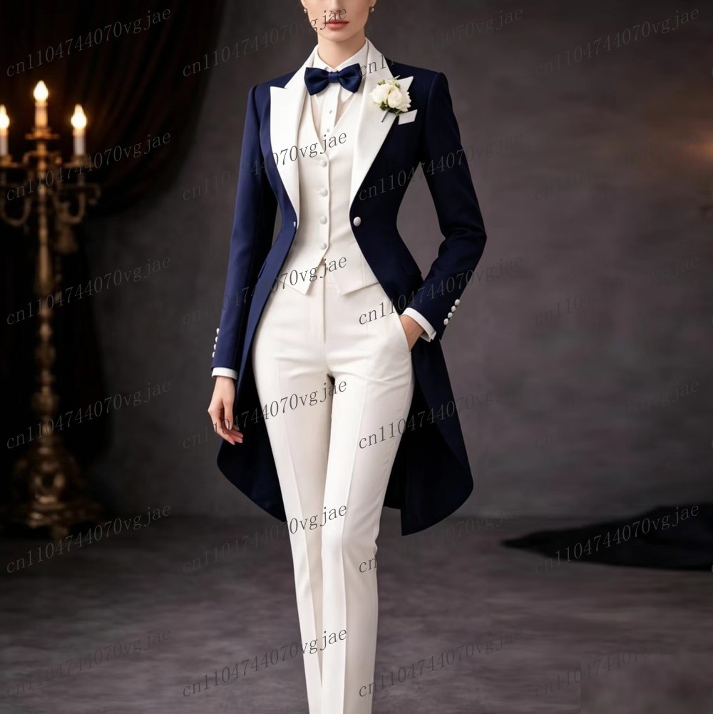 Traje largo azul marino y blan - Women'S Formal Wear Pants reseña y precio