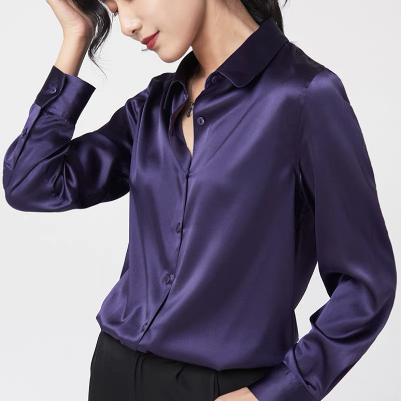 Blusas elegantes de satén de m - Silk Blouse Button reseña y precio