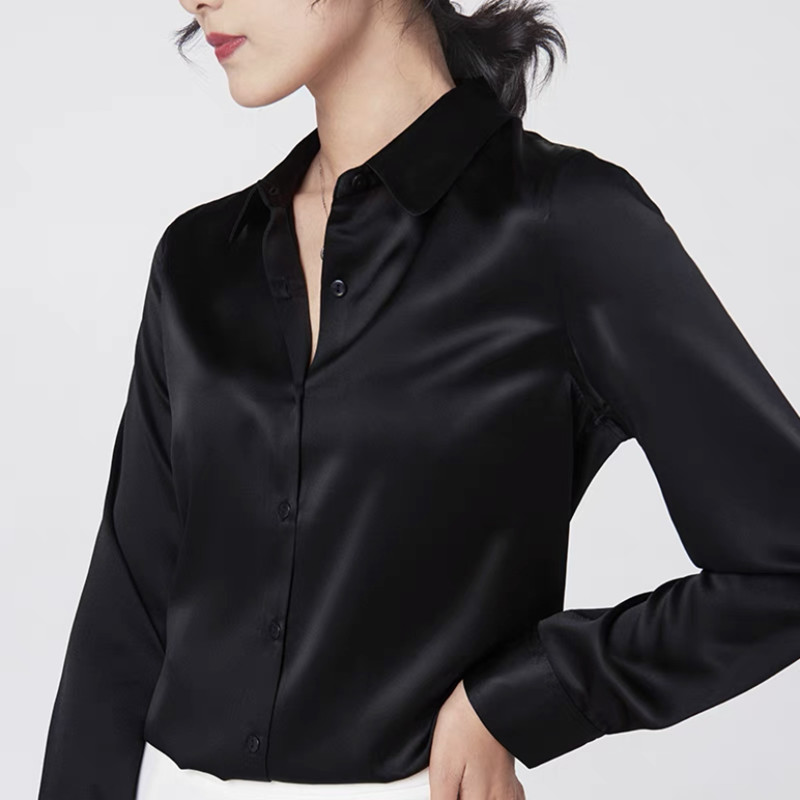 Blusas elegantes de satén de m - Silk Blouse Button reseña y precio
