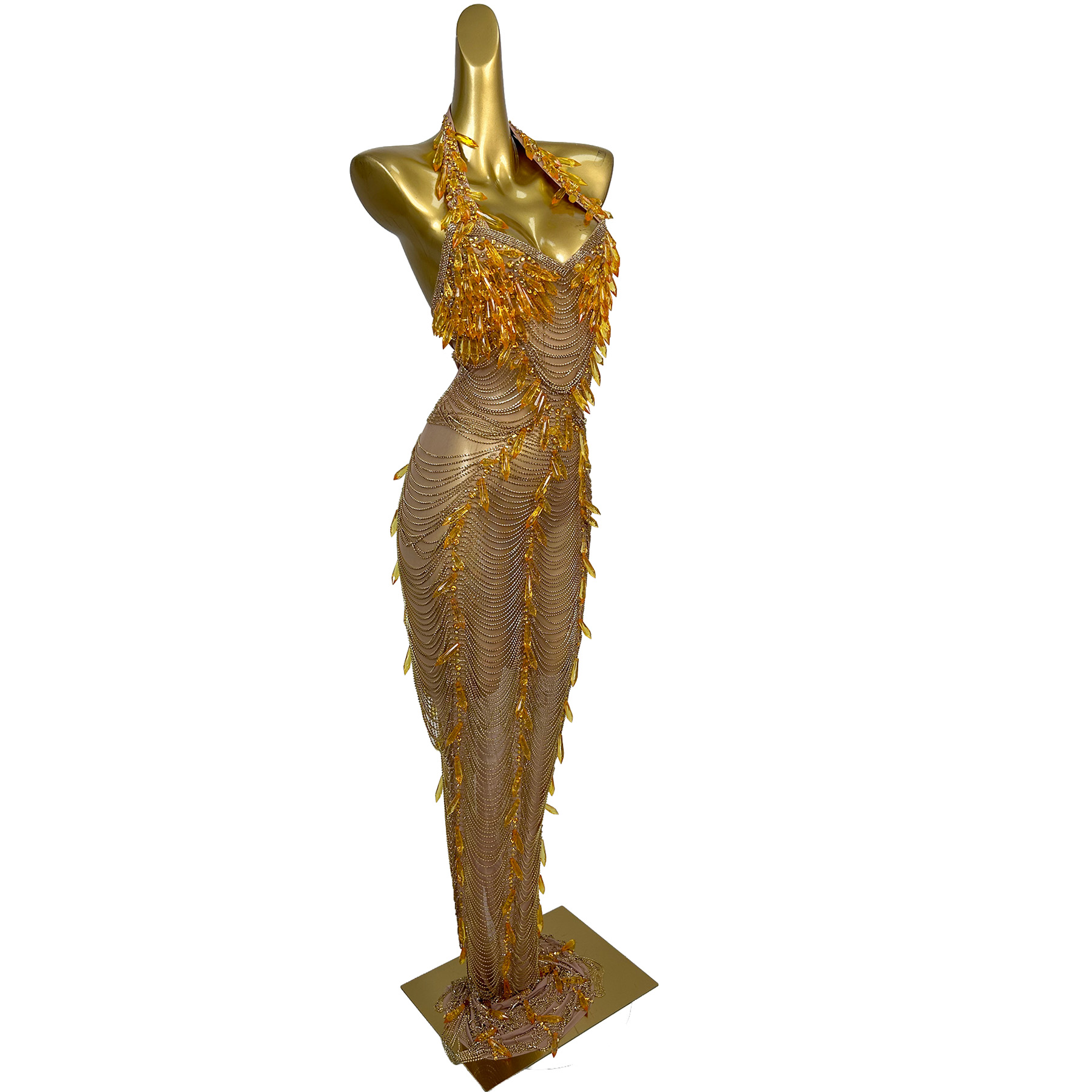 Vestido Largo de Noche Dorado  - Women Formal Wear For Plus Size reseña y precio