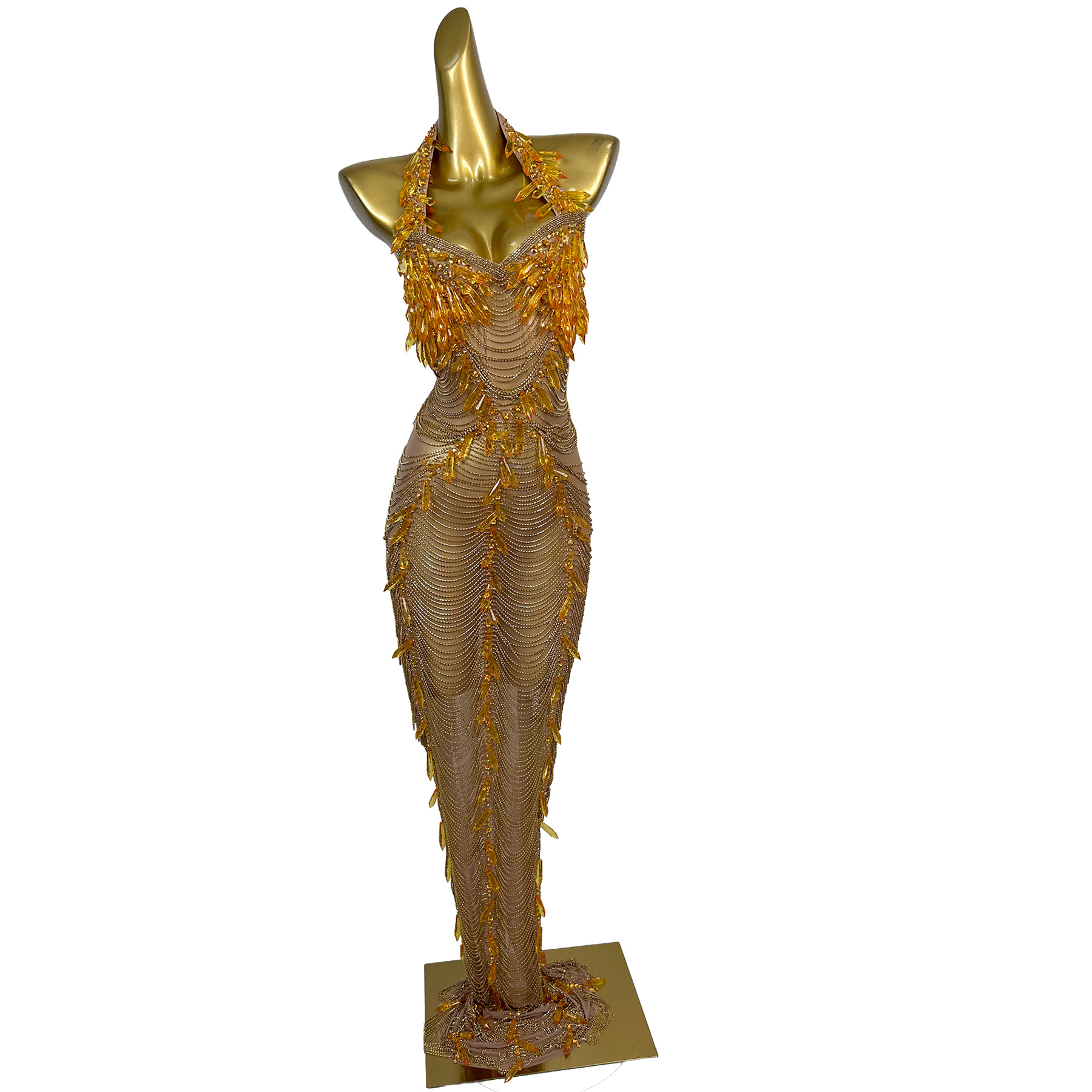 Vestido Largo de Noche Dorado  - Women Formal Wear For Plus Size reseña y precio