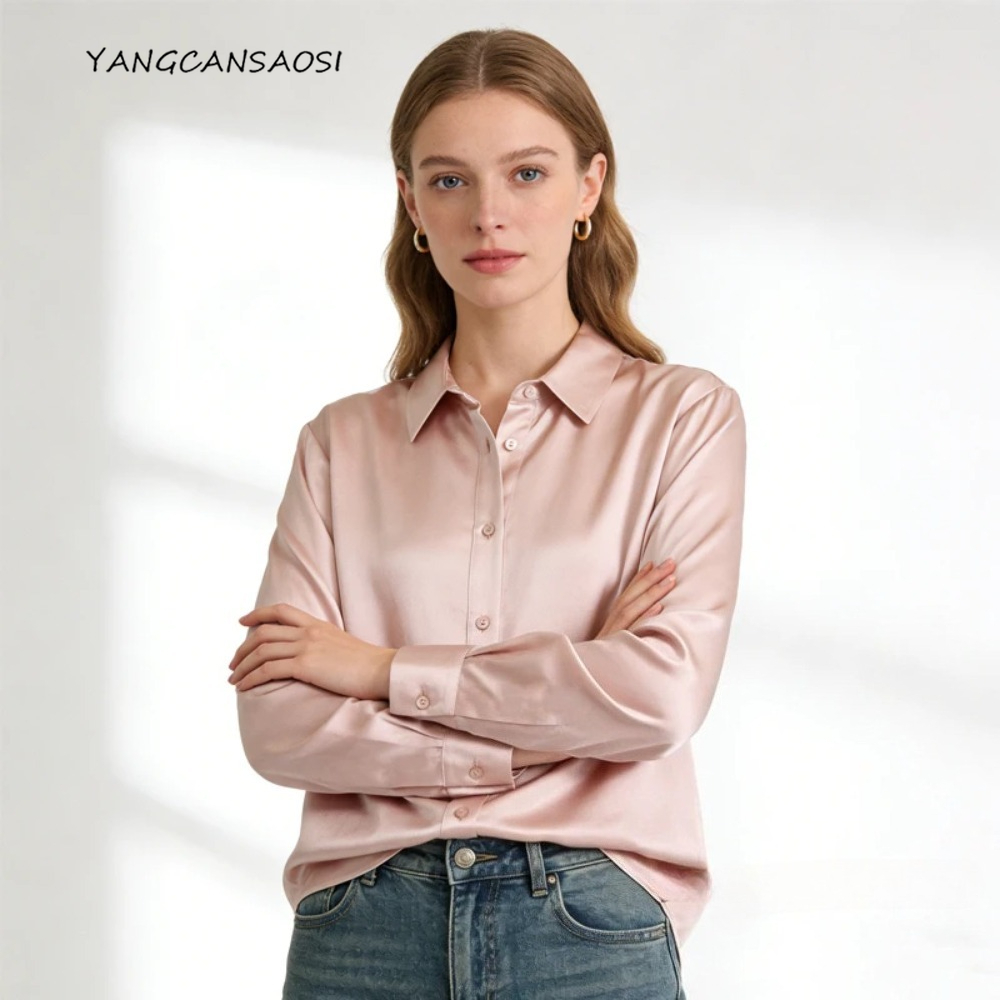 Camisa de manga larga con cuel - Silk Blouse Button reseña y precio
