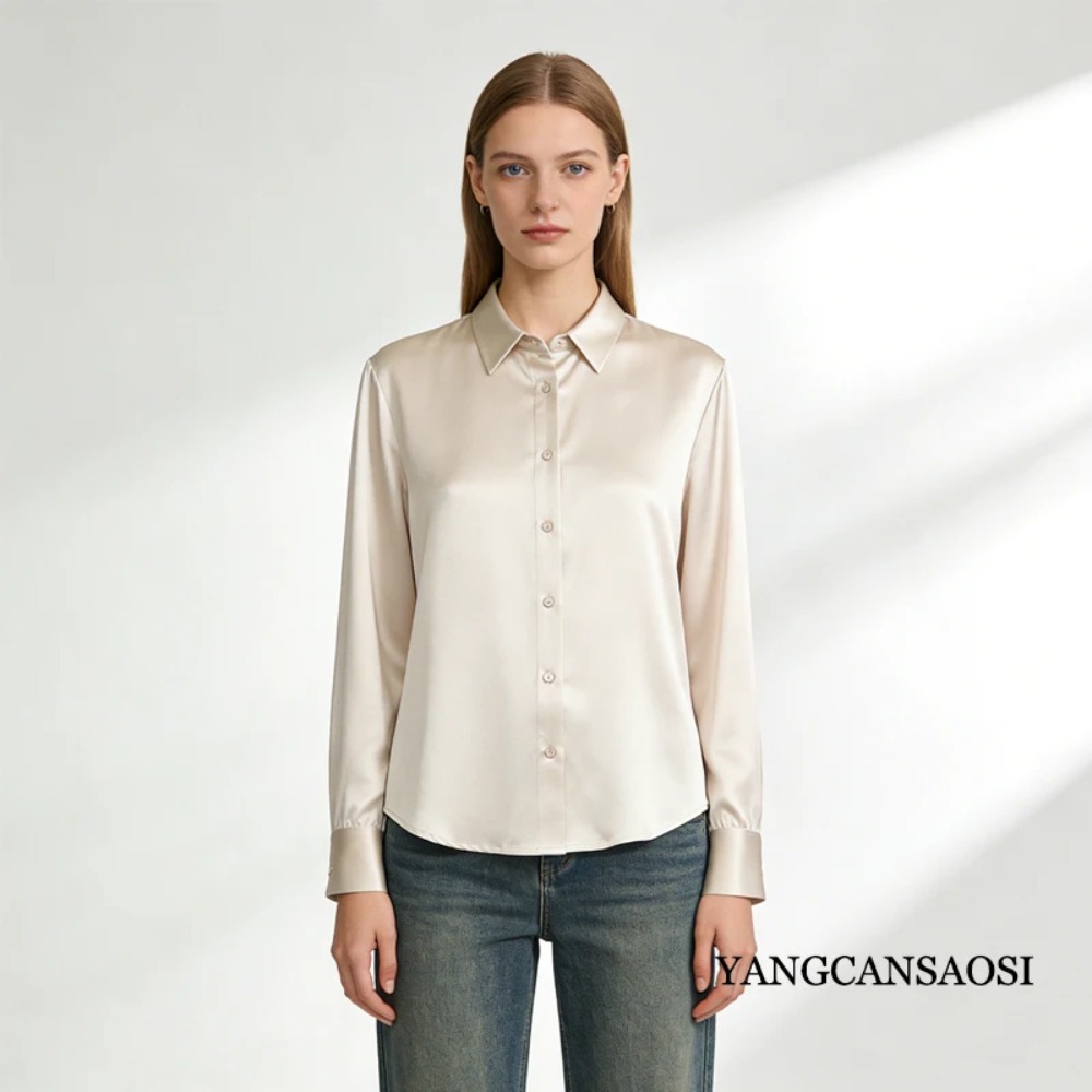Camisa de manga larga con cuel - Silk Blouse Button reseña y precio