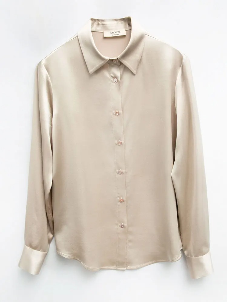 Camisa de manga larga con cuel - Silk Blouse Button reseña y precio