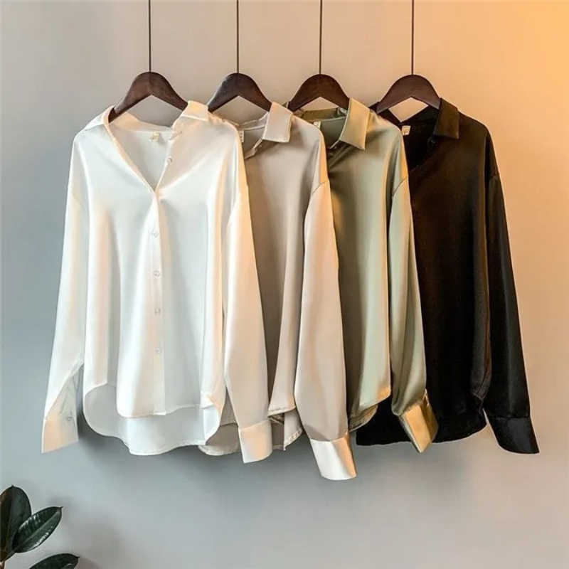 Blusa Elegante de Satén para M - Silk Blouse Button reseña y precio