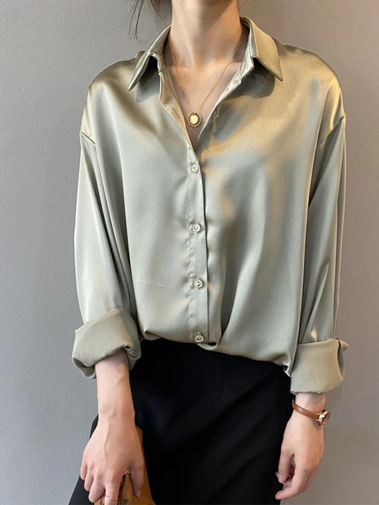 Blusa Elegante de Satén para M - Silk Blouse Button reseña y precio