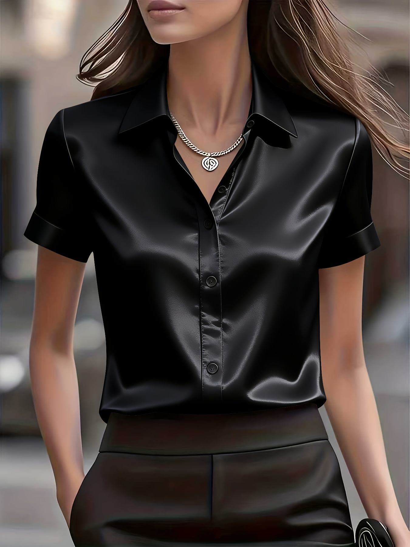 Camisa Elegante de Corte Ental - Silk Blouse Button reseña y precio